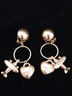 Vintage Givenchy Couture Runway Airplane & Heart Charm Clip-On Earrings